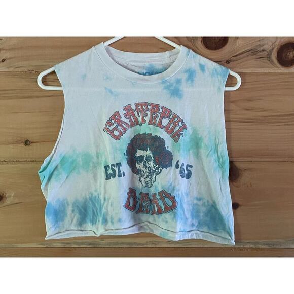 Greatful Dead Tie Dye Cropped Tshirt.Blue/Green.Liquid Blue Sz Small.Skull Roses - Picture 1 of 4